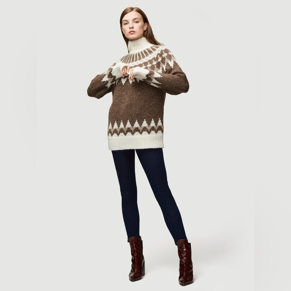 NWOT Frame Denim Brown and Cream Turtleneck Sweater - Picture 3 of 6